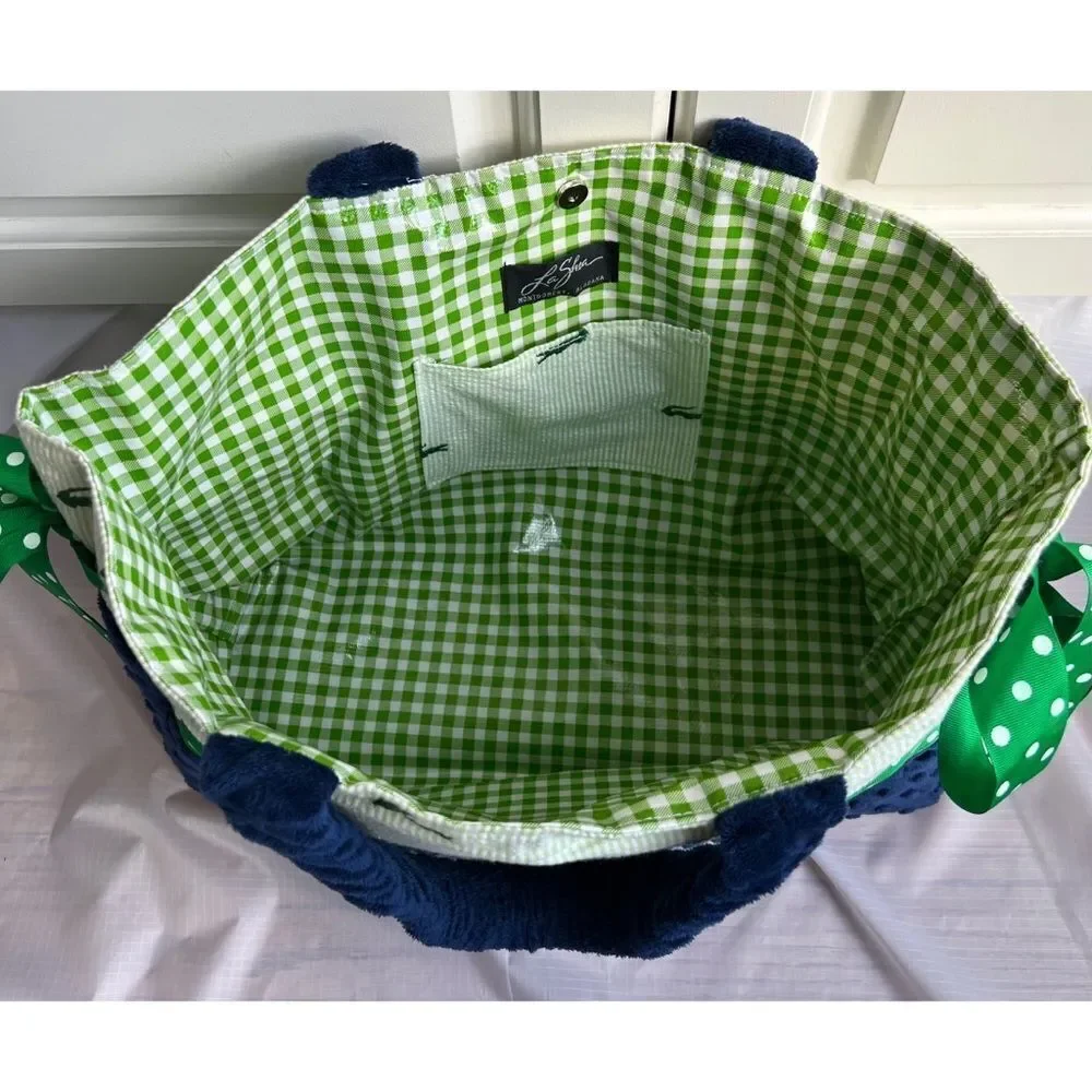 La Shea Montgomery Alabama Preppy Alligator seersucker polkadot bows duffle bag